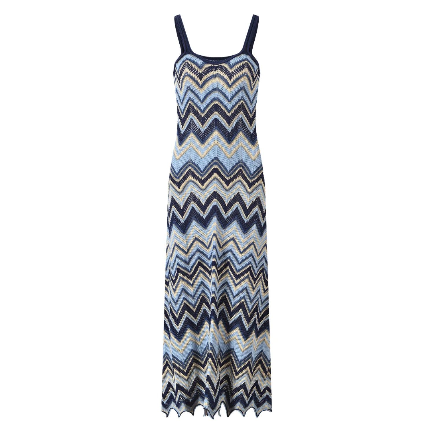 2025 Summer Vintage A-Line Long Dress for Women New French Style Colorblock Geometric Pattern Casual Knit Maxi Dress