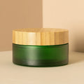 Mat Green Flat Glass Cream Jar 100g 60ml Capacity Bamboo Lid Screw Cap Face Cream Lip Balm Eye Cream Scrubs MegaBDM