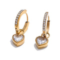 Showfay k Gold Plated Heart Zircon Drop Stainless Steel Trendy Love Pendant Earrings for Women Gift MegaBDM