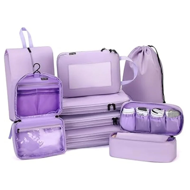 8-Piece Polyester Zipper Closure Travel Organizer Set Compression Storage Bag Clothes Shoes Unisex Custom Logo Option Convenient
