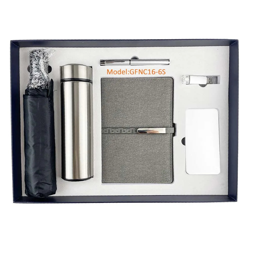 Souvenirs Gift Ideas Customizable Items Notebook Business Gift Cup Vacuum Flask Set Power Bank and Umbrella and U Disk
