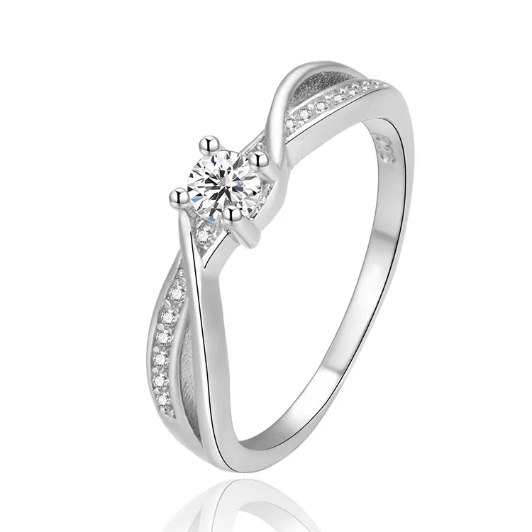 POLIVA Sterling Silver Cubic Zirconia Solitaire Engagement Ring Wedding Bands for Women's Party