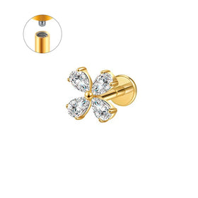 ASTM F136 Titaniumm Piercings Labret Gold Plated Zirconia Cartilage Internal Thread Flat Back Stud Piercing Earrings
