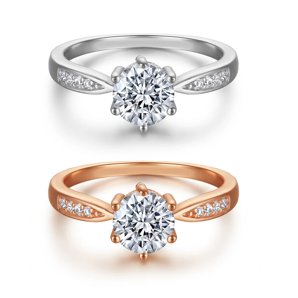 Fashion Jewelry Factory Direct Supplier 925 Silver Jewelry Round Brilliant Cut Rhodium Plated Zircon Ring for Women