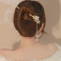 Chinese Hair Stick Flower Tassel Hairpin Magnolia Flower Ancient Girls Hair Bun Forks Chopsticks Vintage Hanfu Hair Jewelry