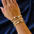 BB1044 Minimalist 18k Gold Plated Ball Beaded Elastic Bracelet with Freshwater Pearl Dainty Stackable Chic Bracelets for Women