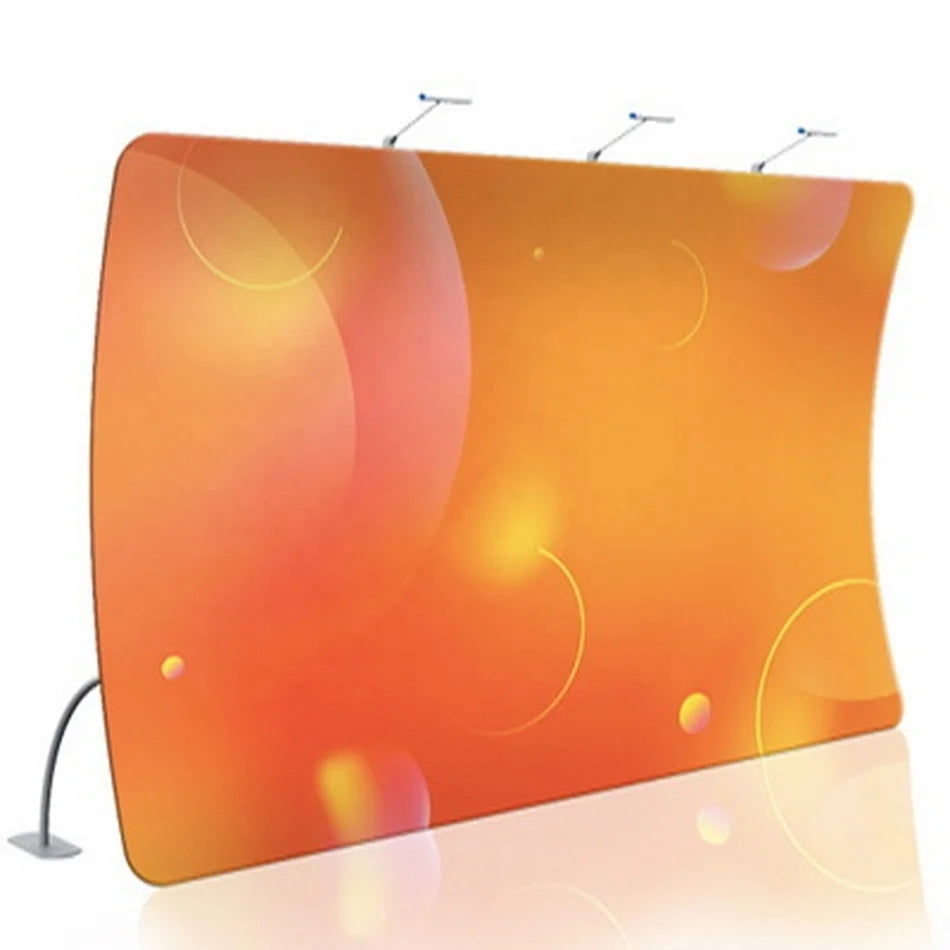 100% Polyester Stretch Fabric Dye Sublimation Printed Foldable Pipe Drape 10ft Curved Aluminum Backdrop Stand for Trade Expo