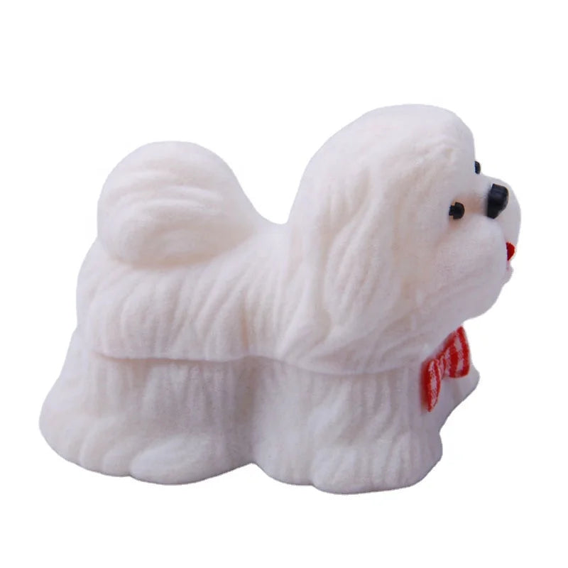 Creative Dog Shape Velvet Rings Packaging Cute Flocking Jewelry Gift Box White Velvet  Earring Case