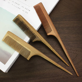 Wholesale Custom Logo Eco Friendly Durable Salon Barber Hair Styling Comb Bamboo Wooden Rat Tail Braiding Hair Parting Comb Home