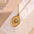 Dreamshow Vintage Jewelry Oval Sunburst Gemstone Pendant Necklace Gold Plated Jewelry Stainless Steel Necklace