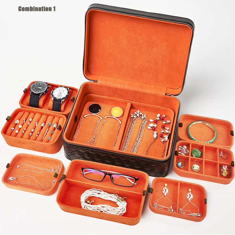 Stock 7 Jewelry Box PU Leather Jewelry Storage Box Large Space Jewelry Holder Gift Box Joyeros Organizador De Joyas