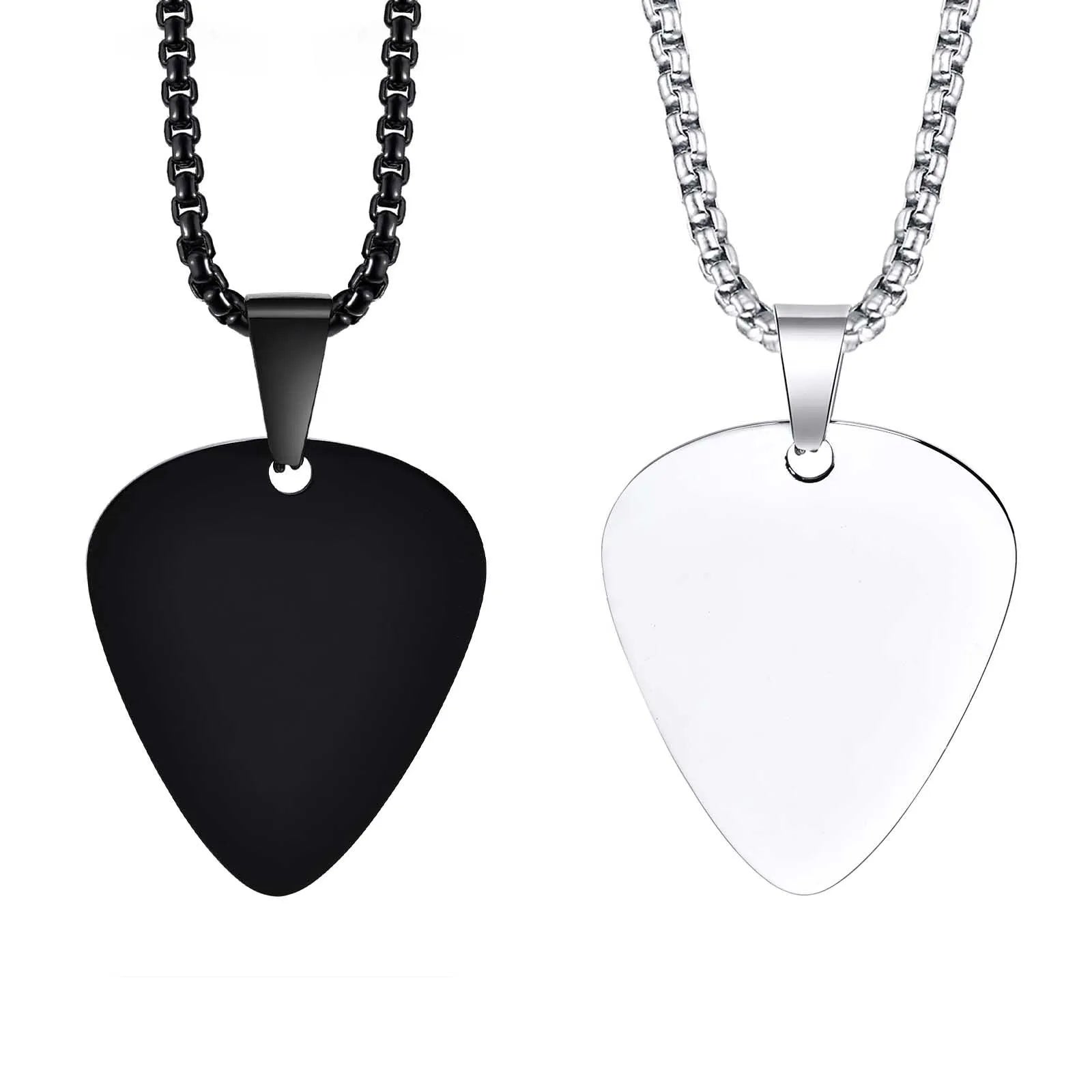 Couple Jewelry Heart Shaped Necklace Stainless Steel Plated Black Silver Colors Guitar Pick Necklace for Men Women