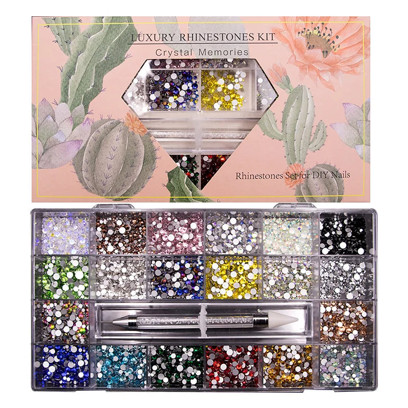 Hot Sale 21-grid Boxed Nail Pearl Diamond Flat Glass Special-shaped DIY Nail Accessories Rhinestones AB Nail Stones