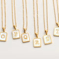 Square Initial Letter Pendant Necklace for Women Jewelry Dainty White Shell Pendant Necklace