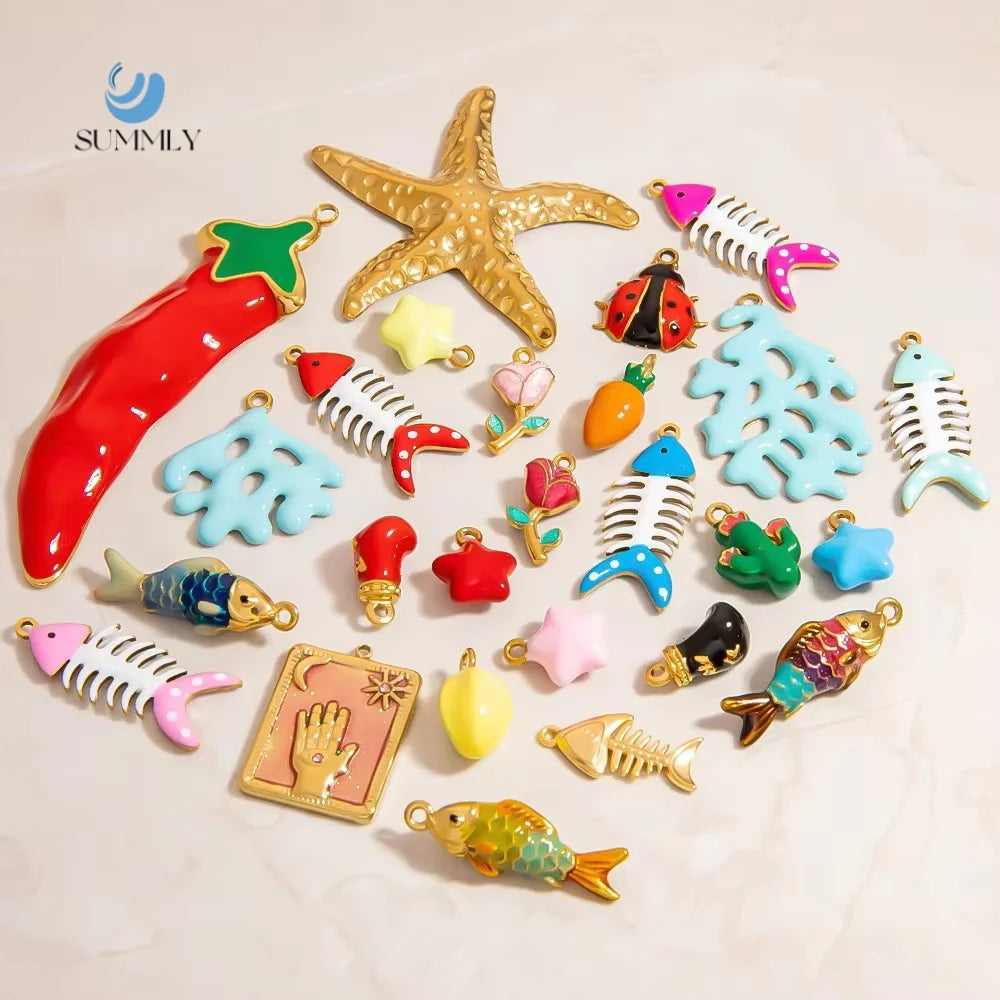 SUMMLY Trend Personalized Summer Ocean Pendant 18K Gold Plated Stainless Steel DIY Charm Fashion Jewelry Accessory