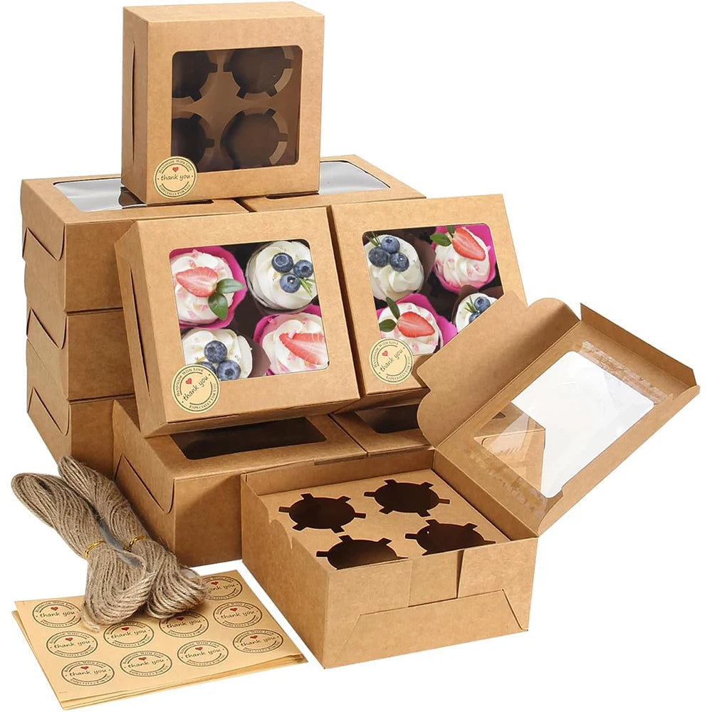 Mini Eco-friendly Kraft Paper Cupcake Box with Matt Lamination and Clear Window for Food Packaging