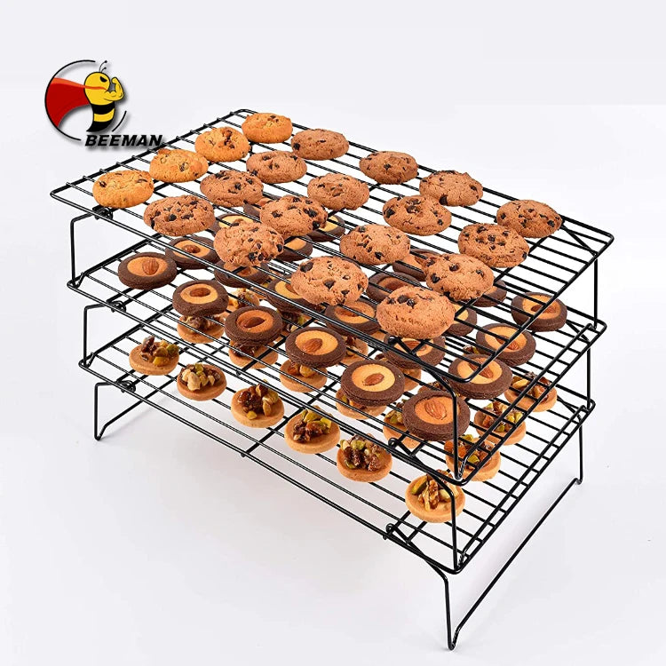 Beeman Non-stick Coating 3 Tier Collapsible Bakery Cookie Cake Bread Baking Cooling Wire Rack MegaBDM