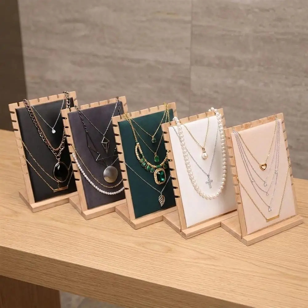 Multiple Colors Middle Bamboo Velvet Leather Necklace Chain Bracelets Jewelry Display Stand Holder