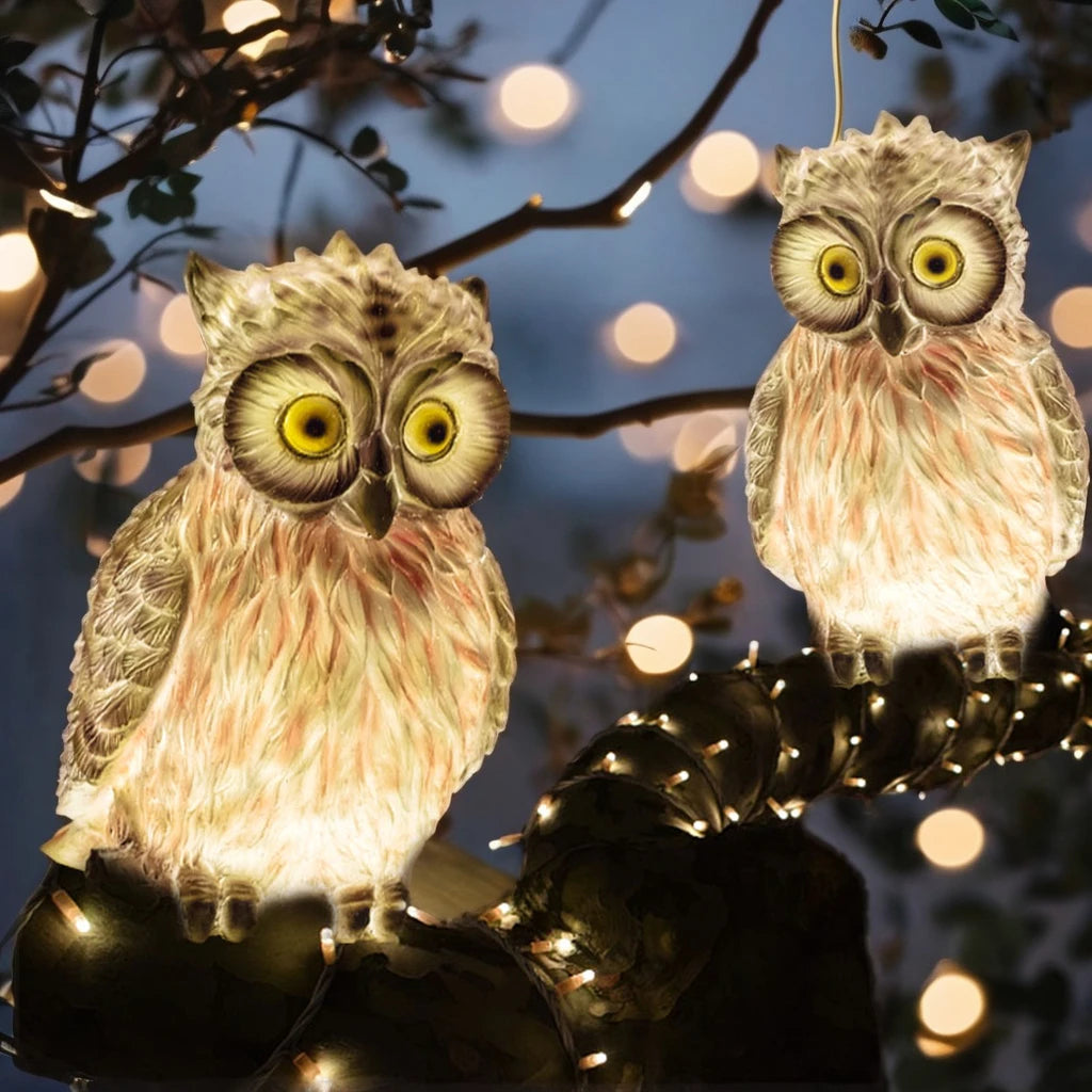 Momovalley Christmas Lights 2024 Amusement Park Resin Owl Statue Animated Decoration Products Animals Light Outdoor Decoration