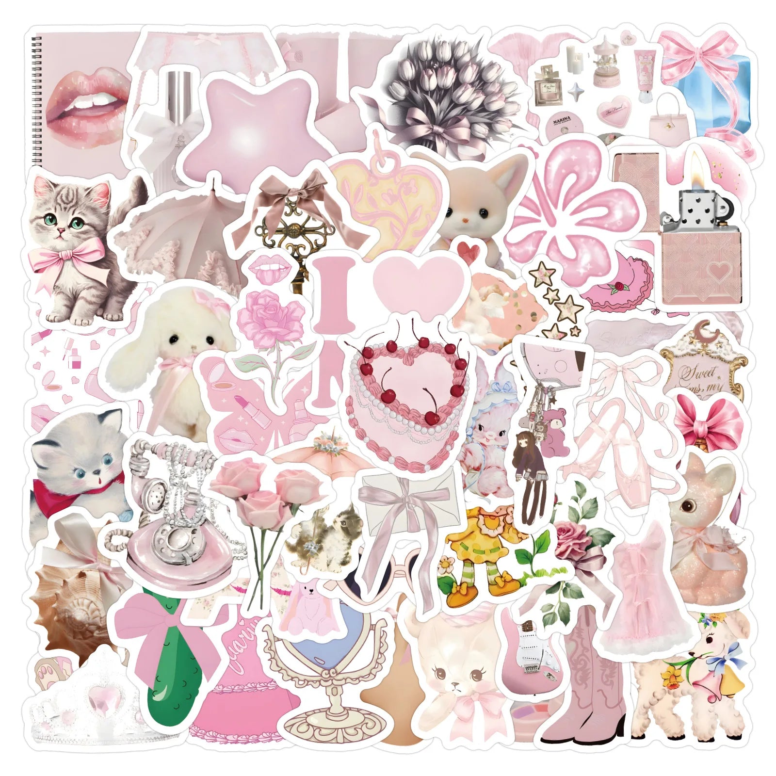 60PCS Cartoon Cute Plush Toys Aesthetic pink Girly Coquette Sticker