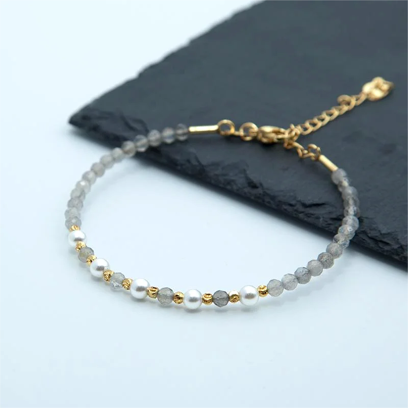 4mm Natural Stone Grey Labradorite Faceted Beads Bracelets Crystal Pearl Gemstone Jewelry for Women Fashion Bracelets & Bangles