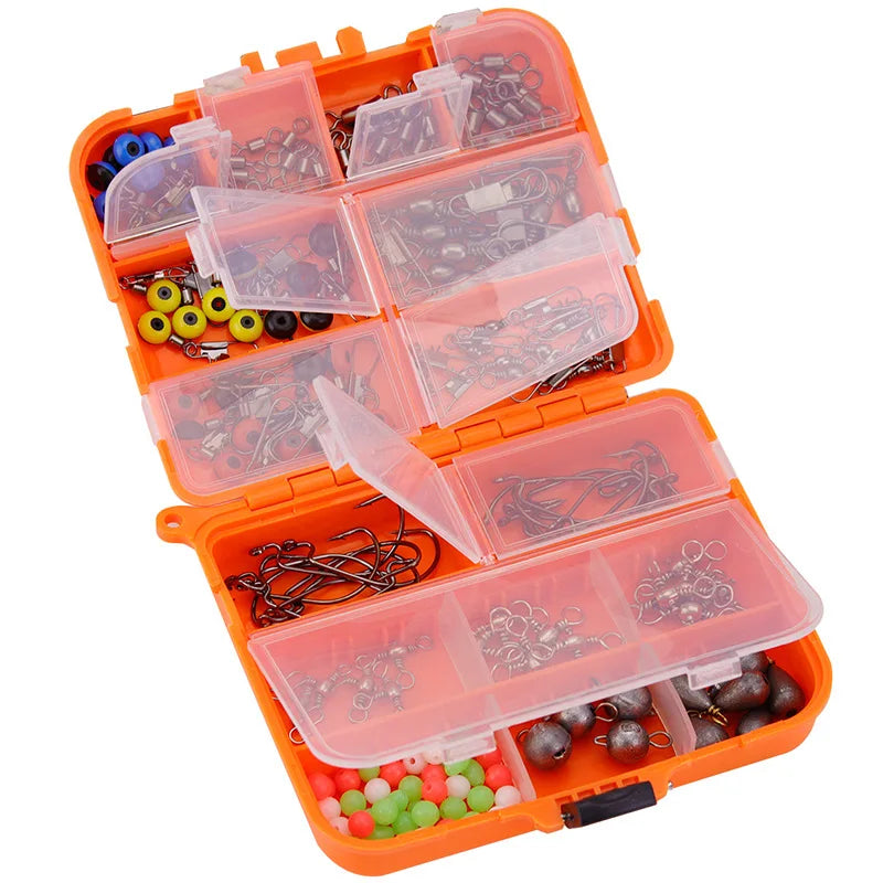 WEIHE 165Pcs Fishing Accessories Set Swivels Stoppers Hooks Fish Lures in Storage Box Fishing Tackle Gear Equipment Pesca
