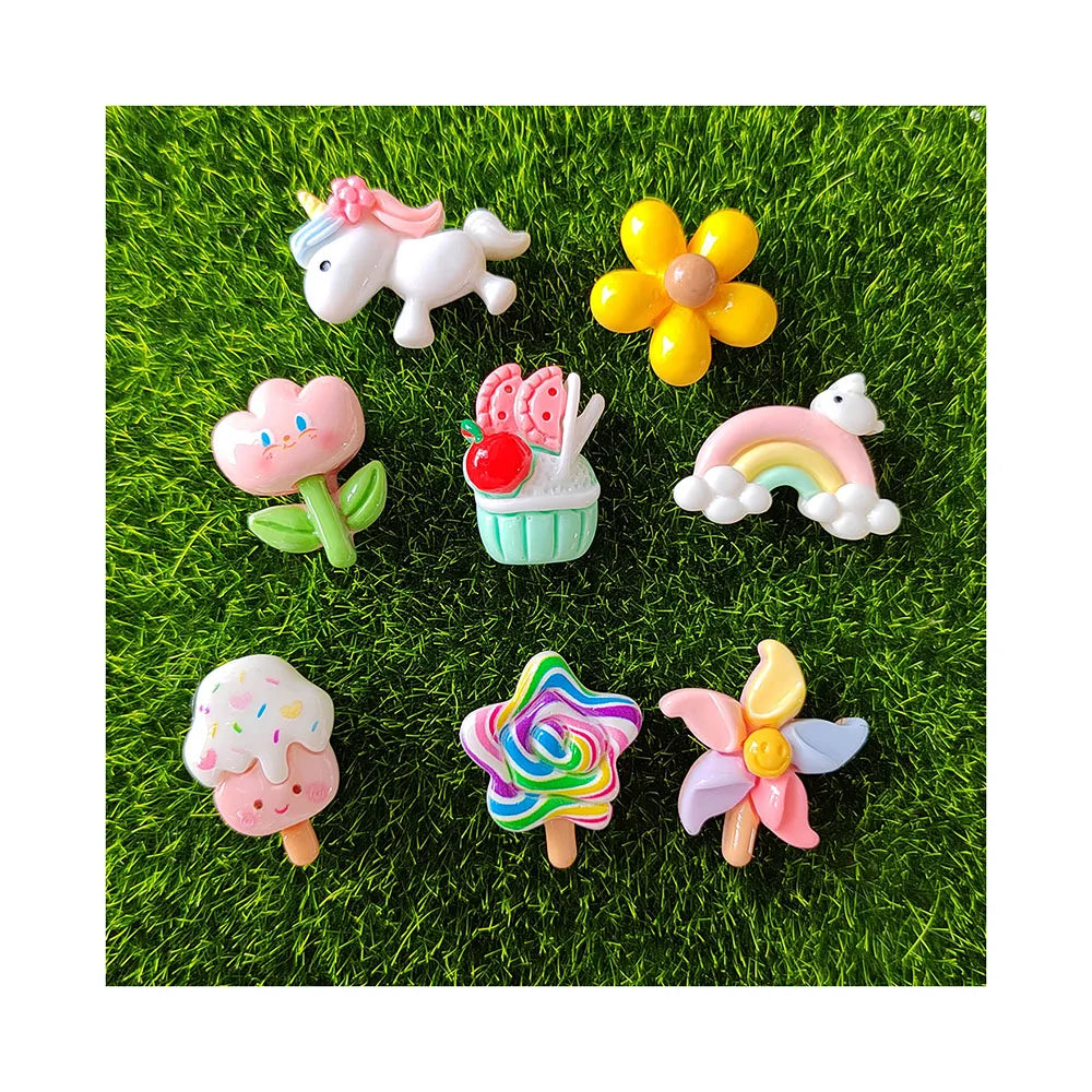 Kawaii Cabochon Resin Rainbow Ice Cream Flower Unicorn Animal Flatback Fit DIY Craft Phone Cover Keychain Jewelry Finding