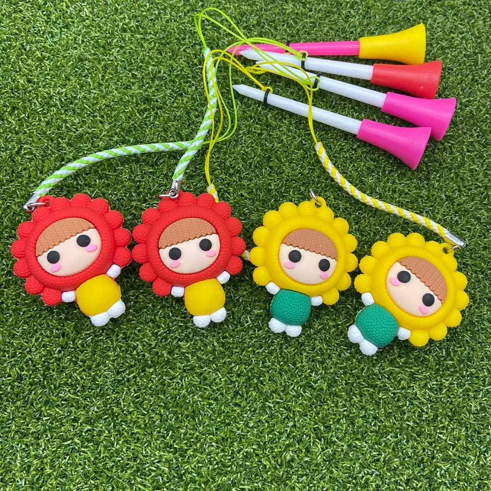 Durable Novelty Golf Tee Set with Rubber Sunflower Girl Character 83mm Blank Plastic Tee and Anti-Lost Rope