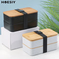 BPA-Free 2-Layer Plastic 1200ml 3-Compartment Divided Storage Heatable Dishwasher-Safe Bamboo Lid Eco-Friendly Lunch Box