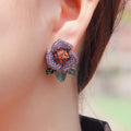 Geometric Beautiful Big Flower Purple Red Cubic Zirconia Pave Stud Earrings for Women Luxury CZ Wedding Bridal Jewelry MegaBDM