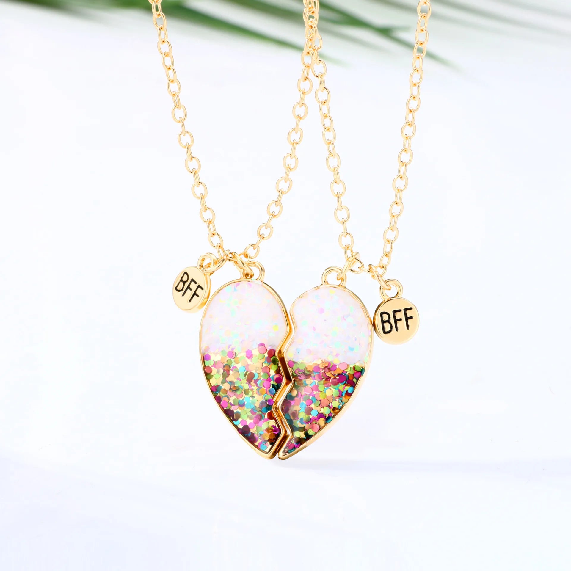 Cute 2 Pcs Best Friend Necklace Fashion Couple Chain Necklace Children Glitter Friendship BFF Heart Pendant Necklace Jewelry