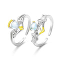 Romantic Fashion Angel Demon Moonstone Ring Simple Creative Gemstone Ring Faux Blue Valentine's Gift Couple Ring for Women Men