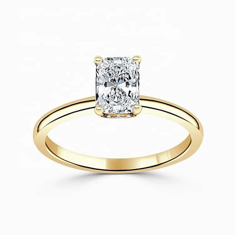 Radiant Cut 1.0 Carat Solitaire Lab Diamond Engagement Ring Perspective 18k Yellow Gold