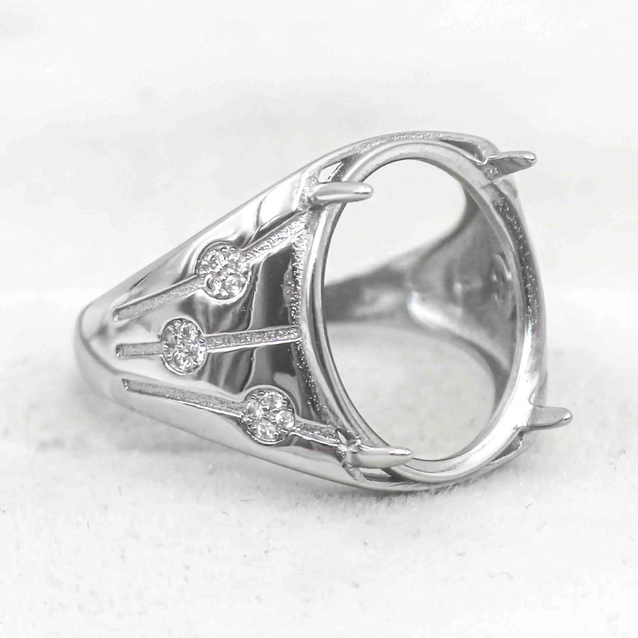 Sterling Silver 15*18mm Semi Mount Men's Ring Frame Empty Blank Claw Setting S925 Base Holder Without Center Stone for DIY Inlay