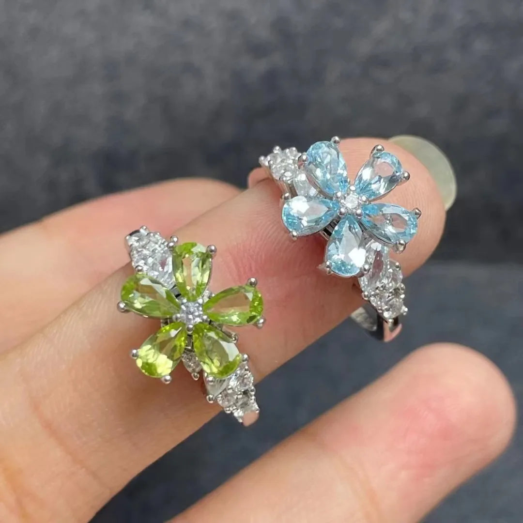 New Design Fashion African 925 Sterling Silver Natural Topaz and Natural Peridot Zircon Jewellery Set Ring Women