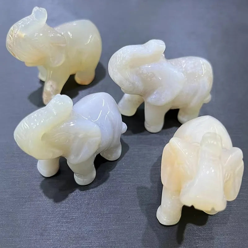 Wholesale Crystal Crafts Carvings Natural Cherry Blossom Agate Crystal Gemstone Carving Elephant
