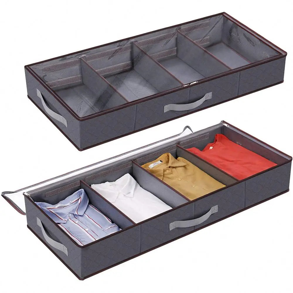 Large Space Saver Durable Fabric Underbed Storage Containers Under Bed Storage Bags with Removable Divider for Blankets Clothes