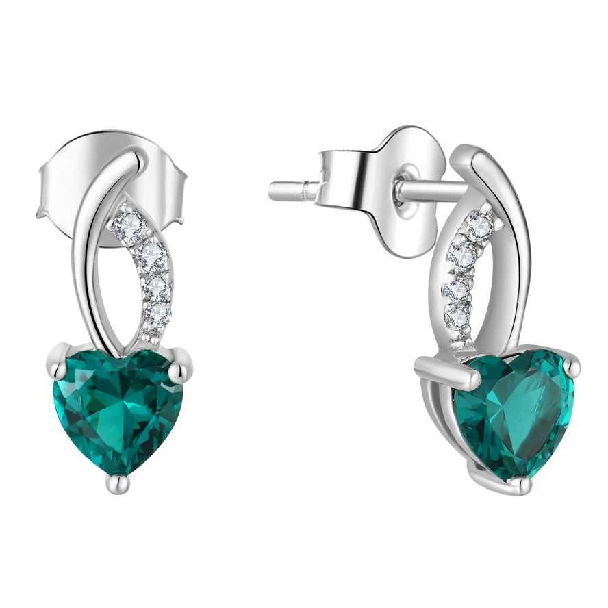 Wholesale 925 Sterling Silver Dangle Earrings for Women - Natural Colombian Emerald Heart Drop Earrings with Zircon Accents
