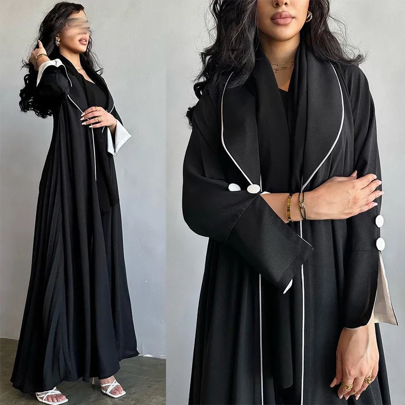 Elegant Open Abaya Muslim Women Islamic Clothing Split Cuff With Button Decoration Luxury Arab Abaya Black Autumn Winter Kaftan