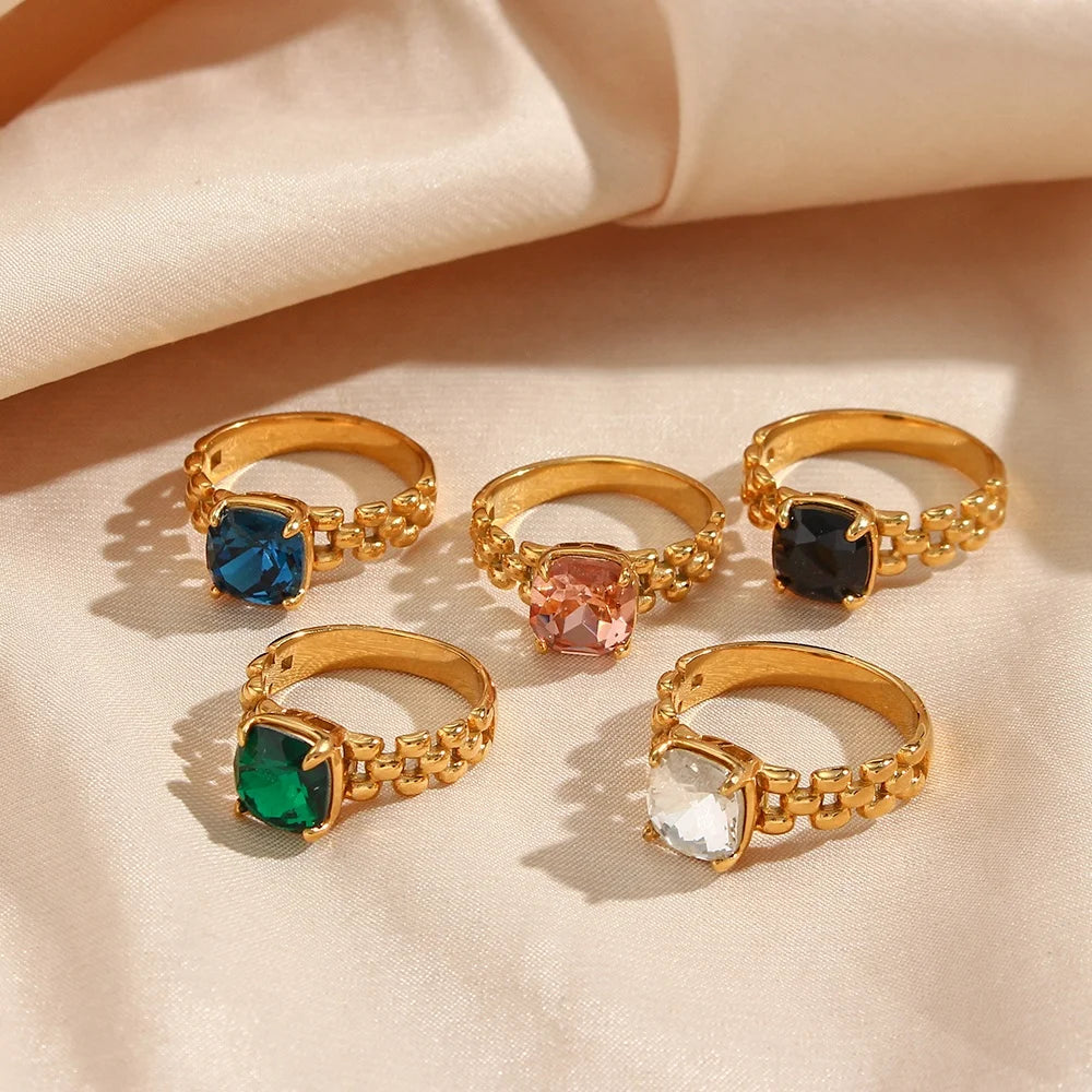 Dreamshow Jewelry Hollow Watchband Chain Ring Colorful Zircon Rings Diamond Engagement Ring