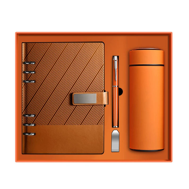 Wholesale Luxury A5 Corporate Diary Notebook Custom Logo Gift Boxes Luxury Promotional USB Set Loose-Leaf Binding Paper Journal