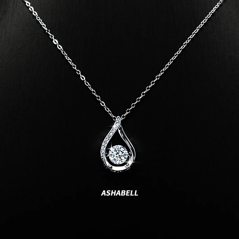 Korean Version of the Senior Sense of Water Drop Shape Moissanite Diamond Pendant S925 Sterling Silver Necklace for Women