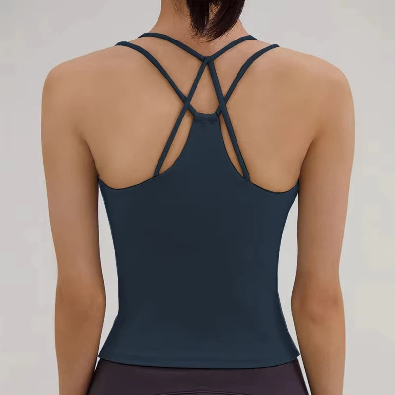 Custom Women's Lightweight Breathable Comfortable Beauty Back Shockproof Tight Vest for Running Sports Yoga Tank Top-Soild Nude