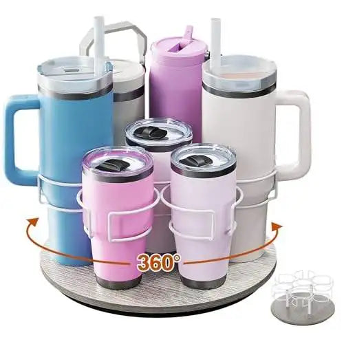 Wholesale Modern Eco-Friendly Rotatable Water Cup Rack Solid Wood Base Bottle Organizer Holder for 20/30/40 oz Tumbler Handle