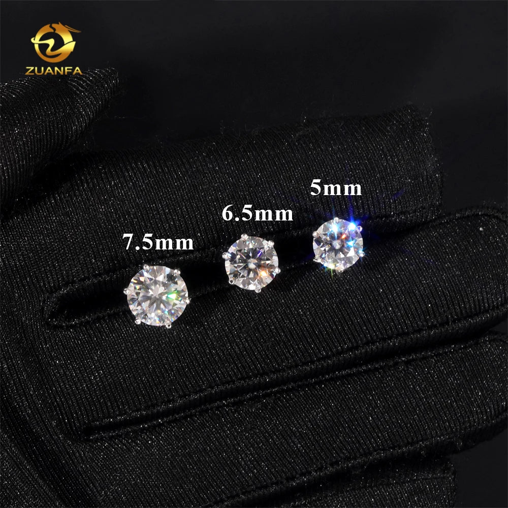 Luxury Jewelry Classic Mossanite Screw Back Earrings  925 Sterling Silver VVS Moissanite Diamond Ear Stud for Men Women