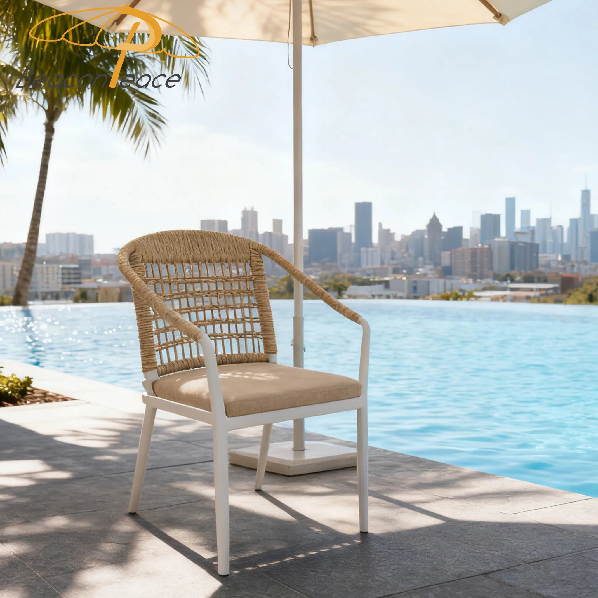 Nordic Outdoor Rope Weaving Aluminum Frame Patio Garden Modern Luxury Metal Dining Chair With Arms