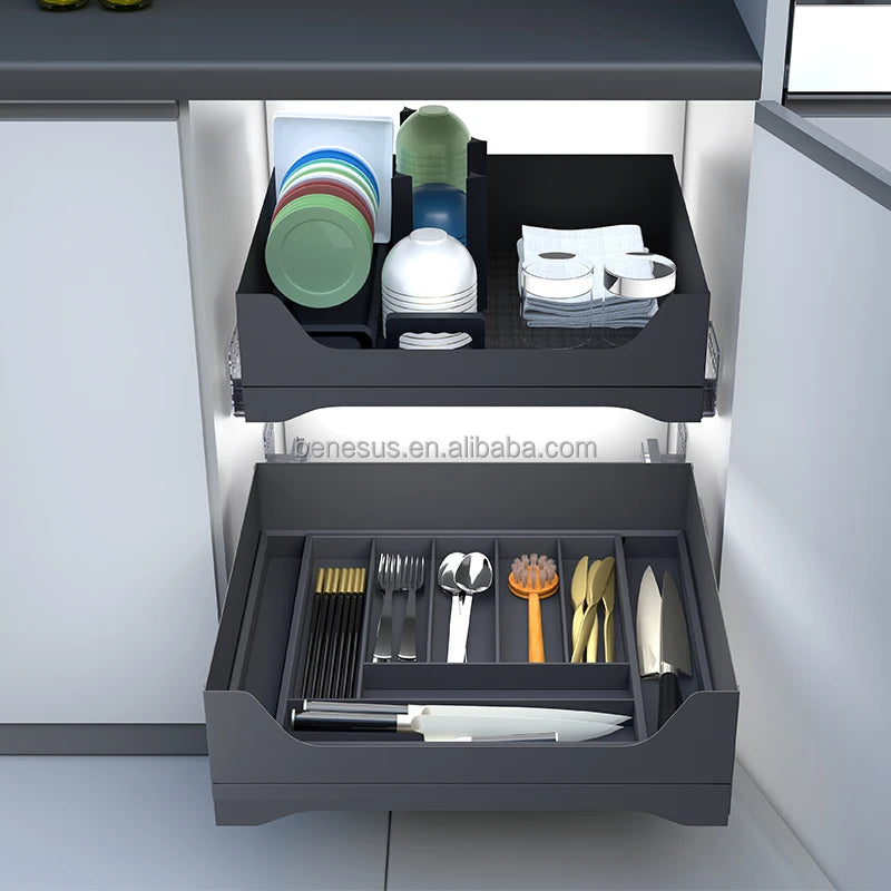 Heavy Duty Pull Out Cabinet Organizer Modern Design Slide Pantry Shelves for Kitchen Storage Cutlery Spice Bottles