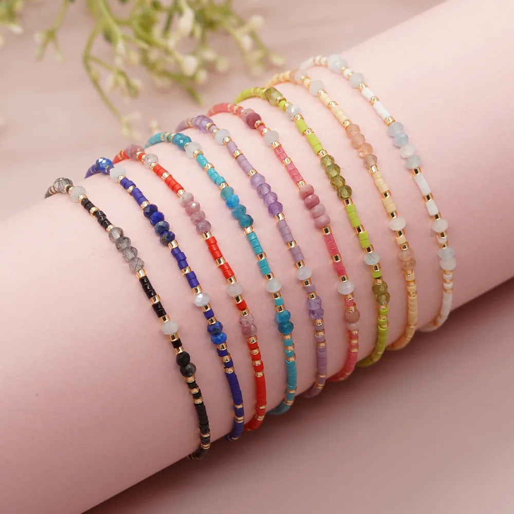 Go2boho Y2K Glass Beaded Bracelet Bohemian Healing Natural Stone Handmade Adjustable Jewelry Birthday Gifts for Her MegaBDM
