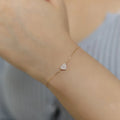 14k Gold Full Diamond Charm Fine 925 Sterling Silver Jewelry Thin Chain Heart Bracelet Women