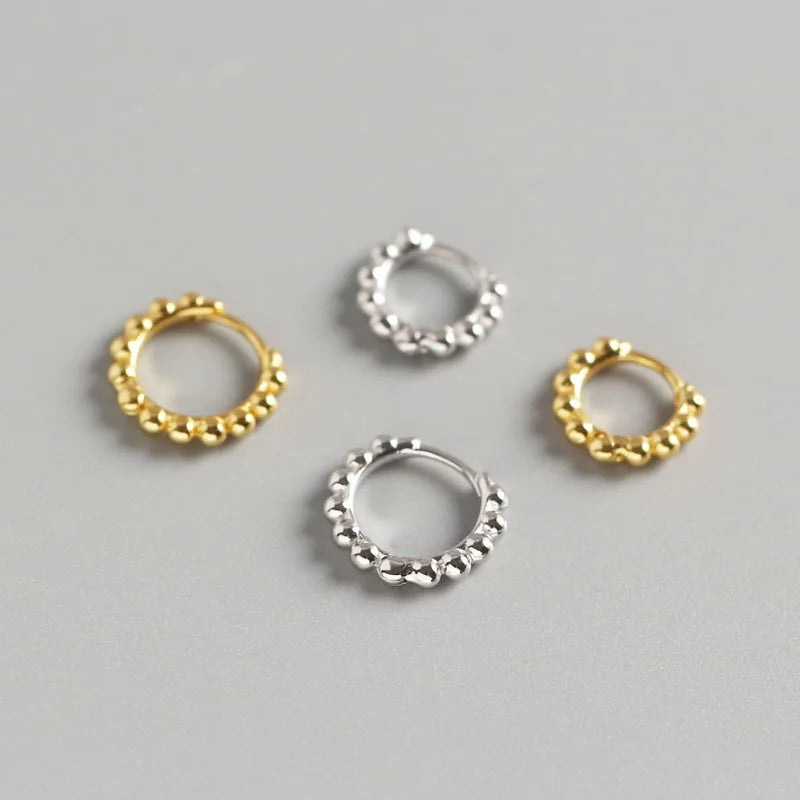 925 Sterling Silver Earrings Jewellery Simple Gold Round Earring Mini Round Beads Hoop Earrings